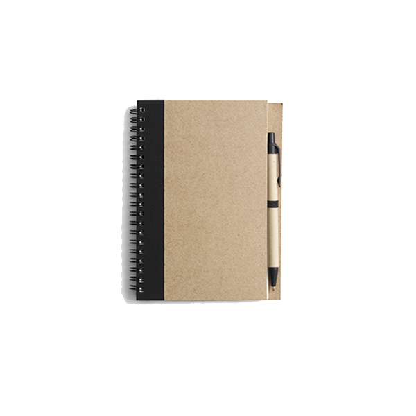 Wire bound notebook with ballpen.